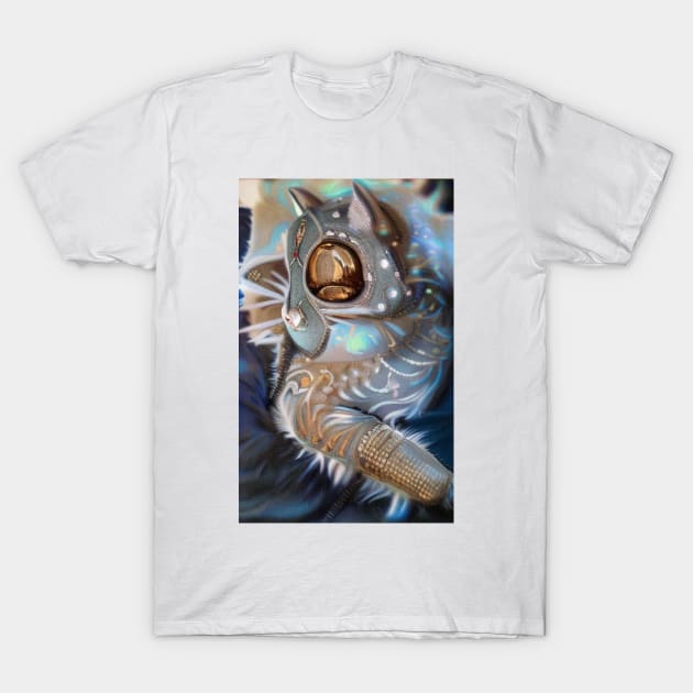 Golden armor knight cat, AI art T-Shirt by Dendros-Studio